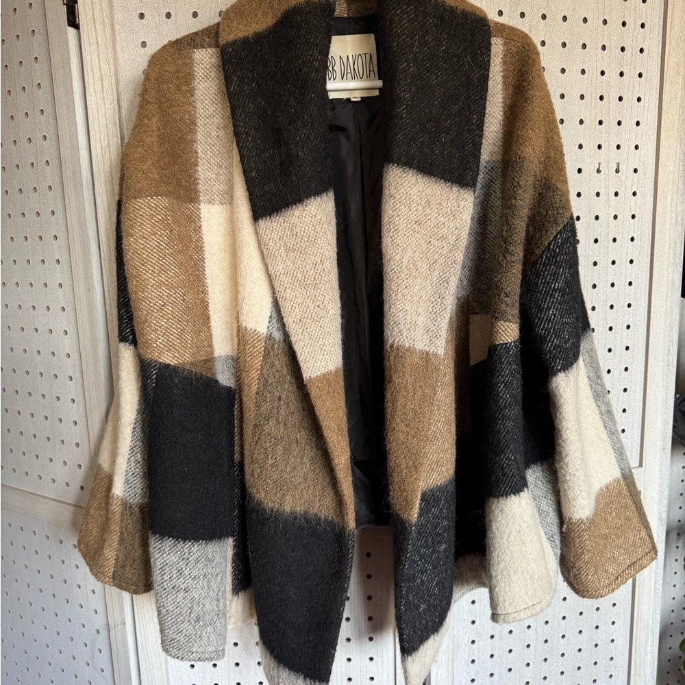 BB Dakota Women's Checkered Poncho - Black, Brown, Cream